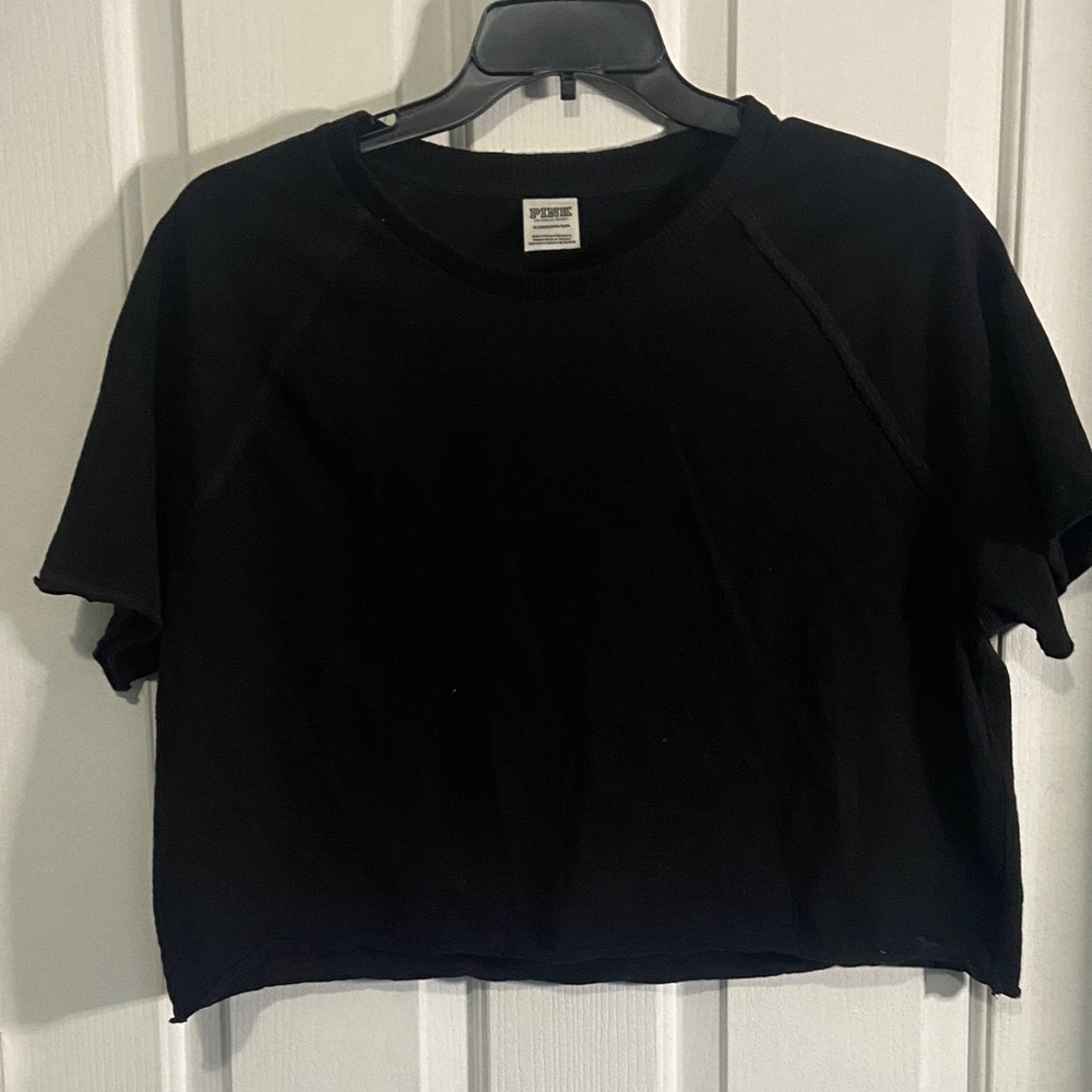 PINK Victoria's Secret Black Cropped Short Sleeve Top